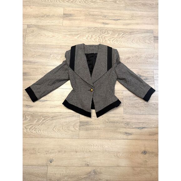 Vtg 80's Union Made Wool Power Suit Set Womens Size 6 Houndstooth preppy peplum - Picture 2 of 16